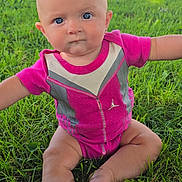 Ember joined the competition — help win amazing prizes! baby, infant, child, grass, outdoor, summer, greenery, house, pink_clothing, cute, sitting, portrait, blue_sky, sunlight, earrings, expression, young, nature, daytime, casual