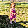 Phoebe joined the competition — help win amazing prizes! child, toddler, smiling, outdoor, grass, sunlight, romper, pink_shoes, happy, walking, nature, fence, daytime, person, clothing, young_child, casual, playful, summer, portrait
