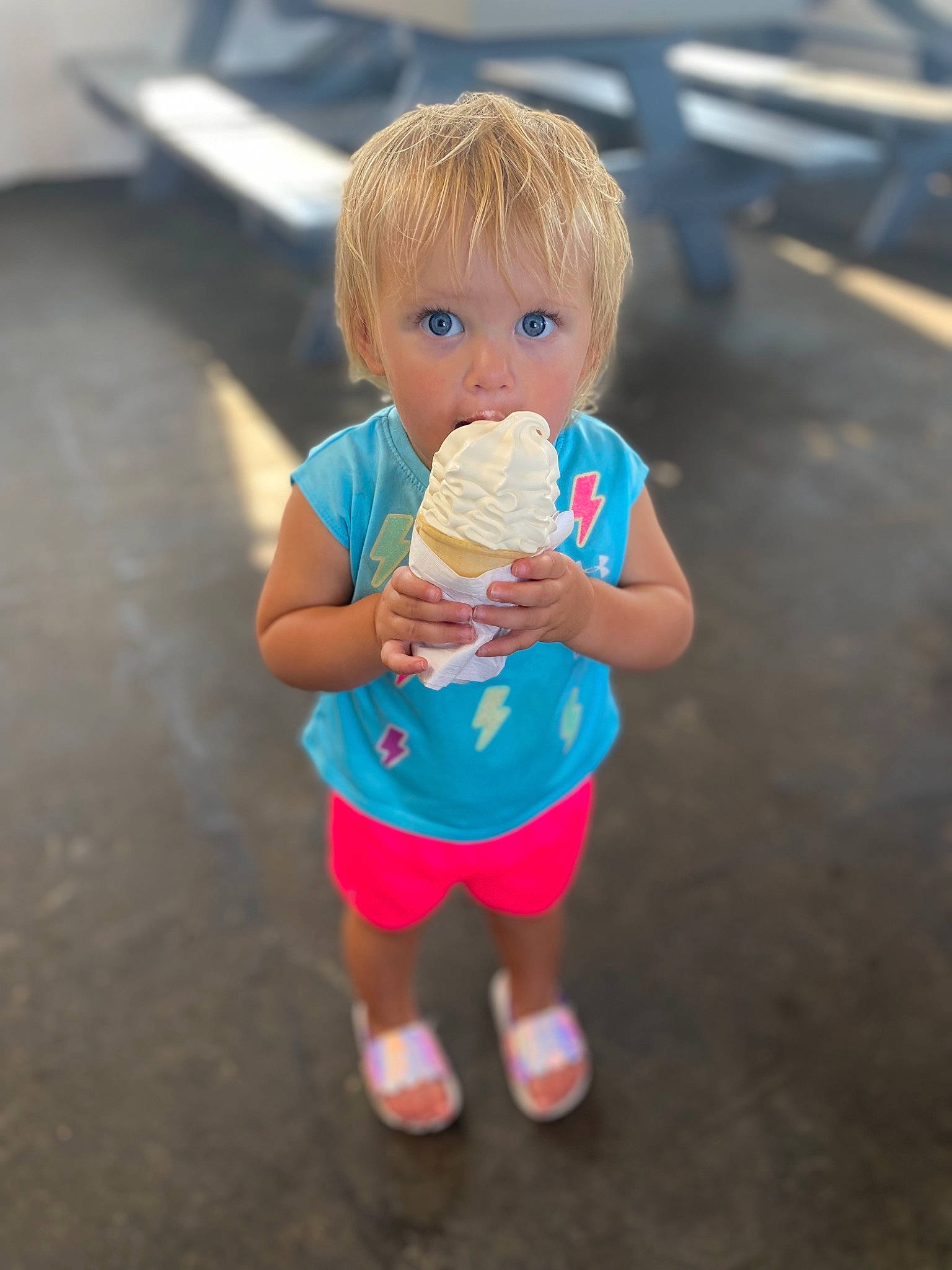 Laikyn joined the competition — help win amazing prizes! baby_toddler_clothing, child, eye, food, fun, gesture, hand, happy, human_leg, joint, leisure, mouth, person, play, recreation, shorts, skin, surprise, t_shirt, thumb