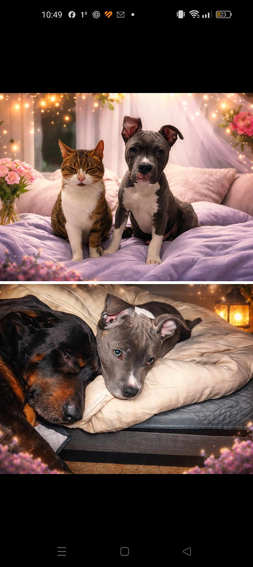 Ayko a rejoint le concours — aidez-le/la à gagner de superbes lots ! cat, dog, puppy, bed, cushion, flowers, indoor, cozy, sleeping, resting, pets, cute, animal, soft_lighting, blanket, fur, portrait, snuggling, relaxing, warm