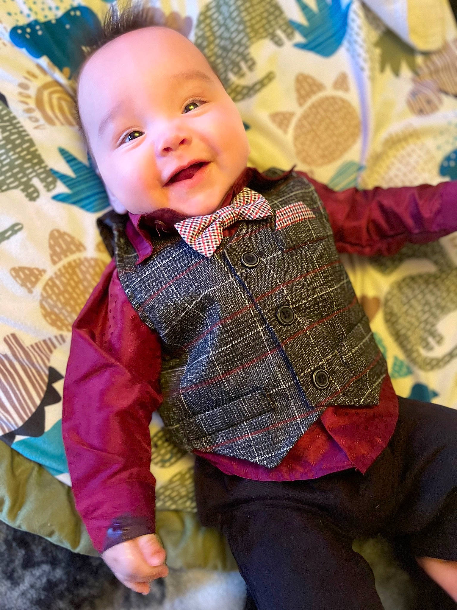 Leonidas joined the competition — help win amazing prizes! baby, baby_toddler_clothing, cheek, child, collar, eye, happy, head, headgear, iris, organ, person, photograph, pink, plaid, purple, skin, sleeve, smile, textile