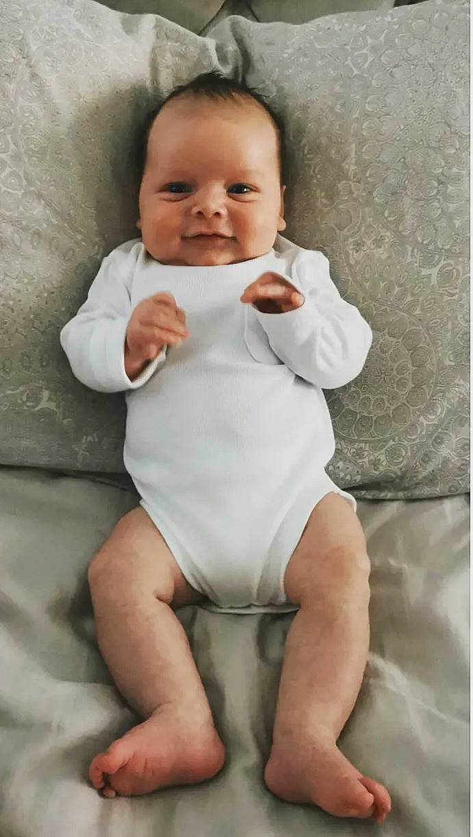 Finlay joined the competition — help win amazing prizes! arm, baby, baby_toddler_clothing, cheek, child, chin, comfort, face, head, knee, lip, neck, person, shoulder, skin, sleeve, smile, stomach, thigh, thumb