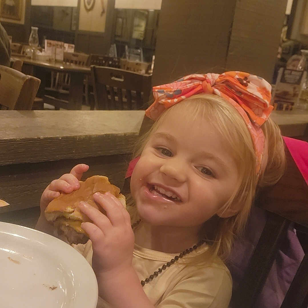 Josephine Mae joined the competition — help win amazing prizes! baby, bodypart, bread, burger, diningtable, face, finger, food, foodcourt, furniture, hand, head, indoors, meal, person, photography, plate, portrait, restaurant, wood