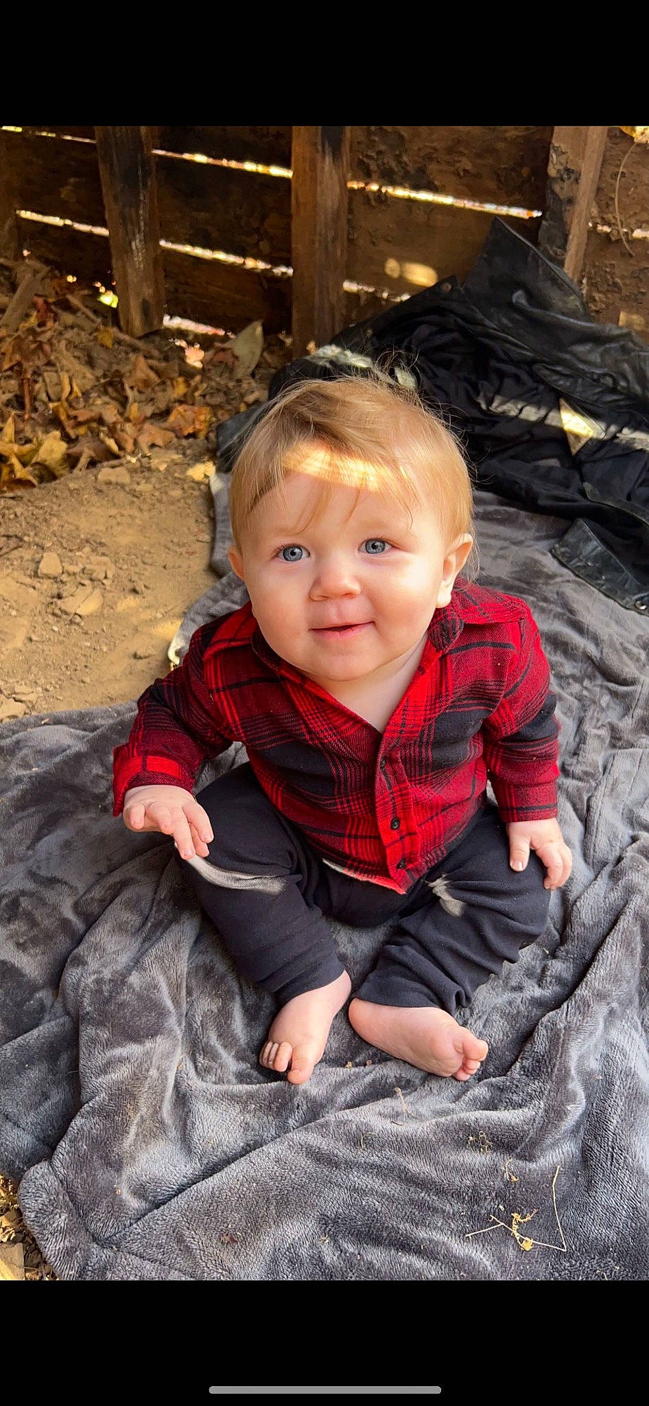 Kayson is registered to the contest to win money with this photo: baby, child, flash_photography, flooring, fun, fur, grass, happy, iris, leaf, pattern, person, plaid, rock, sitting, smile, soil, toddler, tree, winter