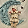 newborn, baby, sleeping, blanket, blue_blanket, onesie, hat, stars, decor, soft_texture, cozy, cute, infant, peaceful, rest, patterned_clothing, lying_down, indoor, portrait, toddler