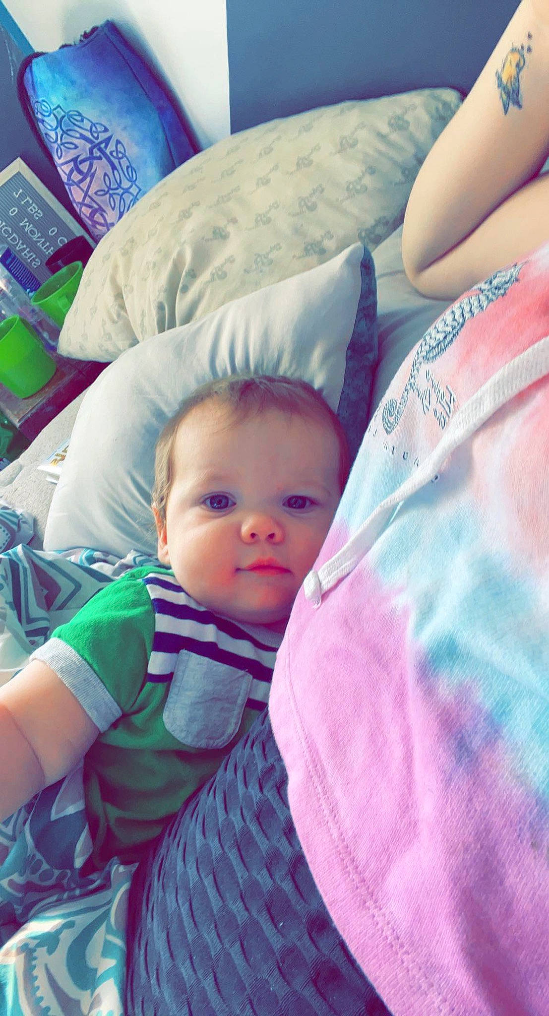 Emmitt joined the competition — help win amazing prizes! baby, baby_products, baby_toddler_clothing, bedding, bedtime, blue, cheek, child, comfort, fun, happy, leisure, linens, magenta, mouth, pattern, person, room, sitting, toddler