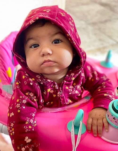 Julianna is registered to the contest to win money with this photo: baby, cheek, child, child_model, fun, happy, headwear, hoodie, lip, magenta, outerwear, person, pink, play, skin, smile, toddler