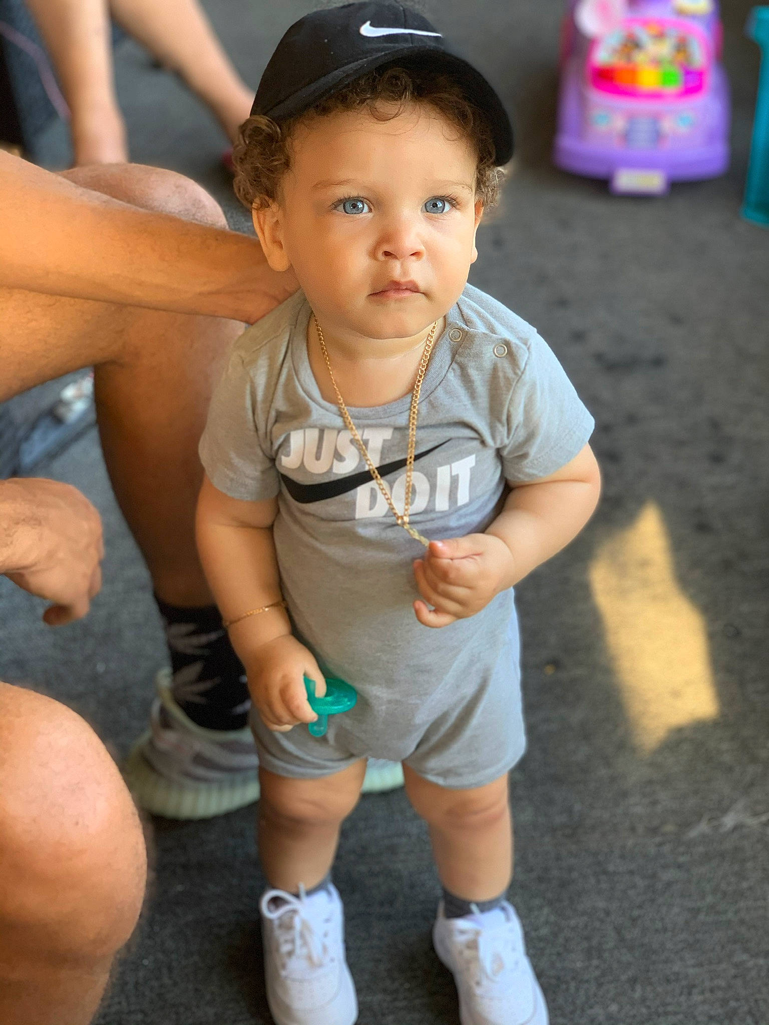 Dion joined the competition — help win amazing prizes! baby, cheek, child, face, footwear, fun, happy, leg, person, play, shoe, skin, smile, toddler, vacation