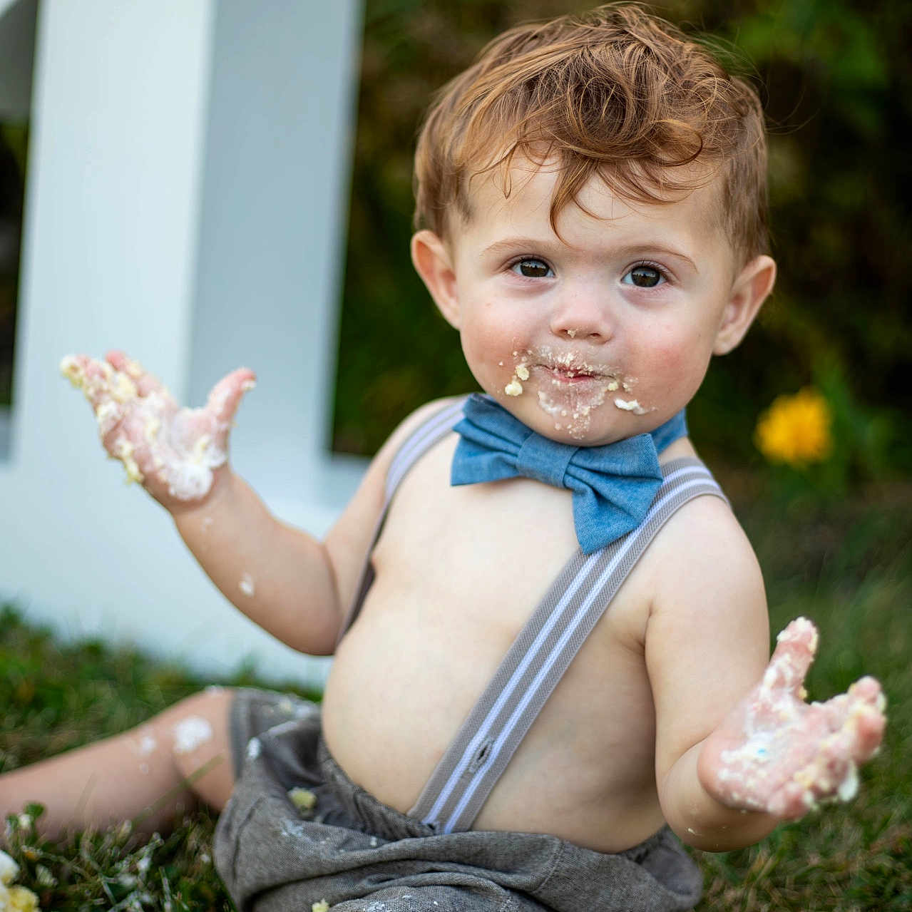 Beaux is registered to the contest to win money with this photo: baby, bodypart, clothing, cream, dessert, face, finger, food, grass, hand, head, icecream, icing, pants, person, photography, plant, portrait, shorts, summer