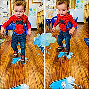 Mark joined the competition — help win amazing prizes! activity, blue_chair, child, classroom, colorful, curly_hair, educational, floor_decals, furniture, happy, indoor, jeans, learning, play, sneakers, spiderman_shirt, toddler, wall_posters, wooden_floor, young_child