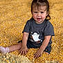 Emma is registered to the contest to win money with this photo: toddler, child, corn, grain, sitting, bow, hair_accessory, tshirt, ghost, autumn, harvest, playful, smiling, outdoor, cute, small_hands, shorts, sock, skin, face