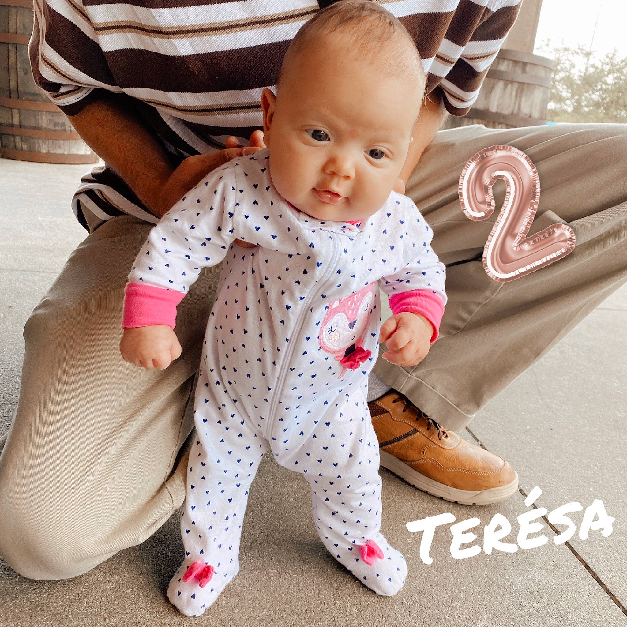 Terésa joined the competition — help win amazing prizes! baby, baby_toddler_clothing, child, child_model, design, ear, footwear, leg, pattern, person, pink, play, product, shoe, sitting, skin, sleeve, tights, toddler