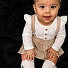 Kalani joined the competition — help win amazing prizes! adorable, baby, beige_outfit, black_background, child, cute, fashion, feet, hands, headband, indoor, infant, long_sleeve, looking_up, portrait, sitting, smiling, socks, white_bow, young_child