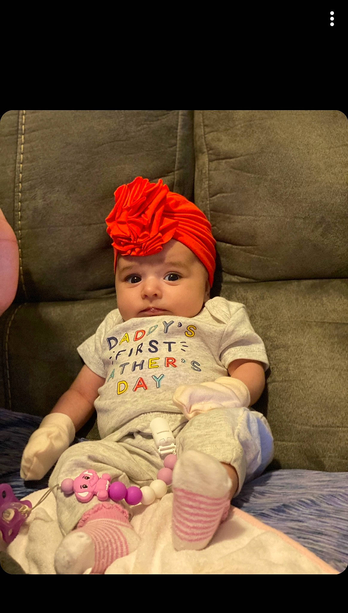 Leah joined the competition — help win amazing prizes! baby, baby_sleeping, baby_toddler_clothing, cap, cheek, child, comfort, couch, eye, face, fashion_accessory, head, headgear, headwear, knit_cap, linens, pattern, person, room, sitting