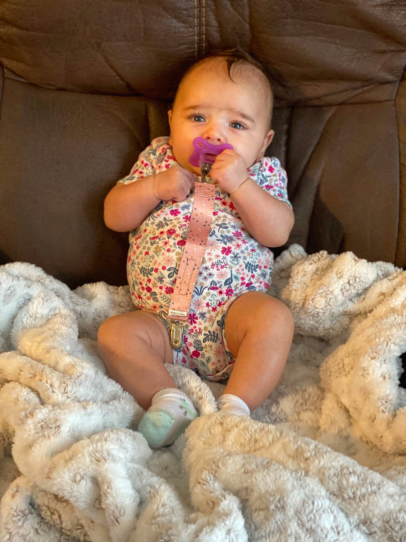 Leah joined the competition — help win amazing prizes! abdomen, baby, baby_products, baby_toddler_clothing, cheek, chest, child, comfort, couch, eye, head, human_leg, infant_bodysuit, linens, person, rock, sitting, skin, thigh, thumb