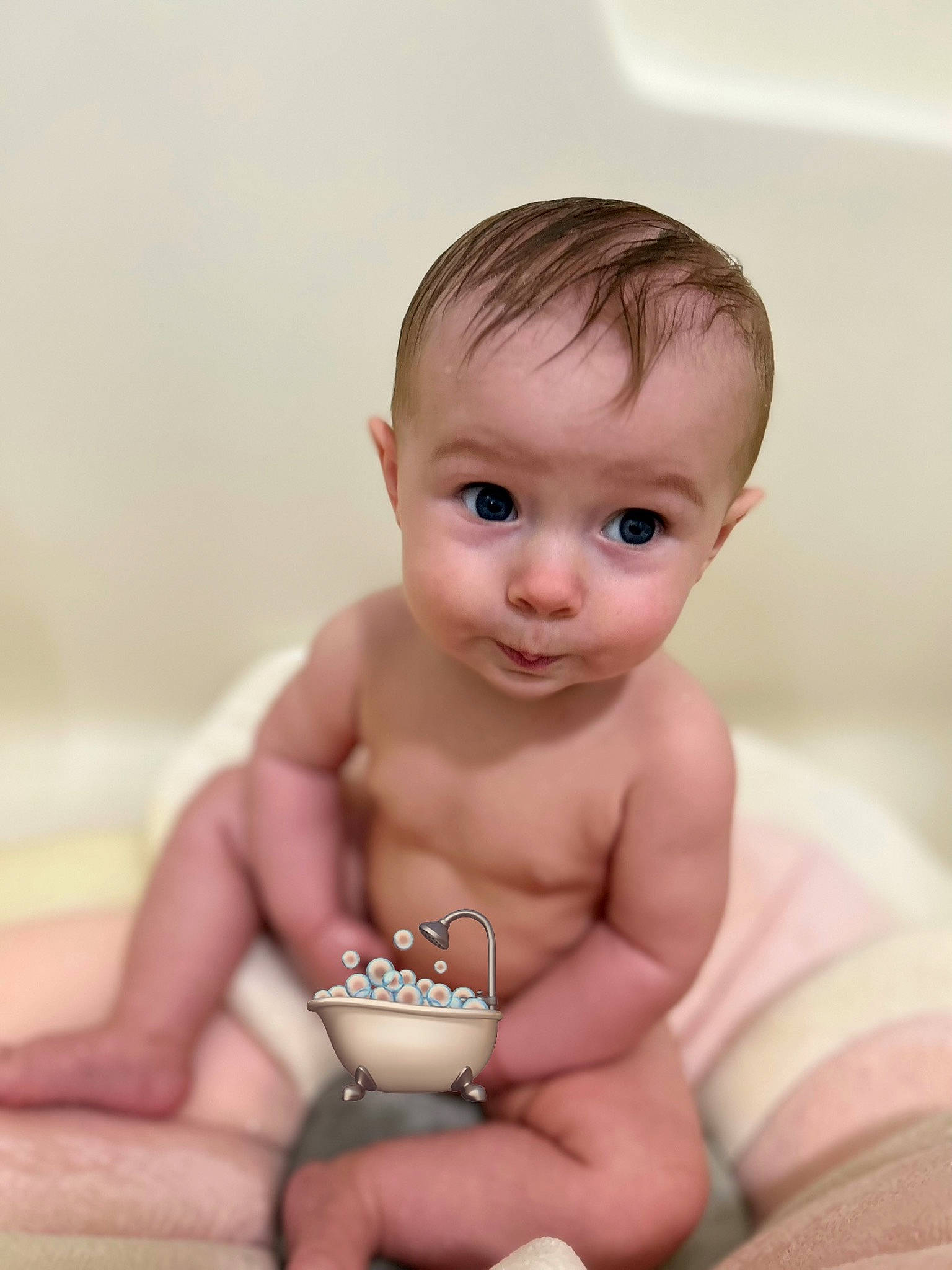 Rubie is registered to the contest to win money with this photo: arm, baby, cheek, chest, chin, eyebrow, eyelash, finger, gesture, hand, happy, human_body, iris, lip, mouth, neck, nose, person, skin, stomach