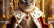 Iska participe au concours pour gagner de l'argent avec cette photo : animal, cat, ceremony, crown, decoration, feline, fur, gold, indoor, jewelry, luxury, majestic, portrait, red_velvet, regal, rich, robe, royalty, scepter, throne