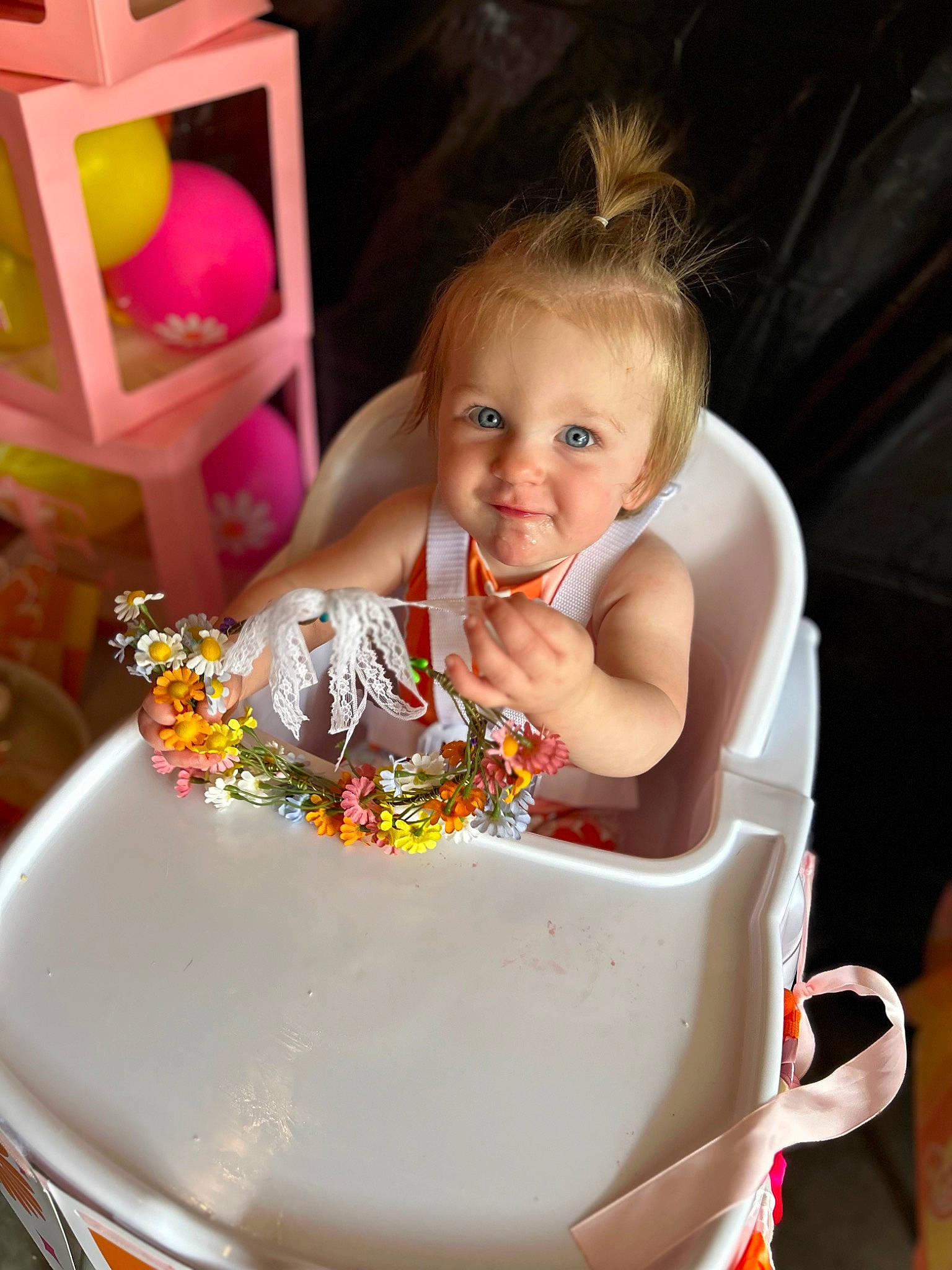 Sylvie joined the competition — help win amazing prizes! baby_toddler_clothing, bathing, blond, chair, child, dishware, event, fun, happy, icing, person, pink, plate, play, serveware, sitting, smile, sweetness, table, tableware