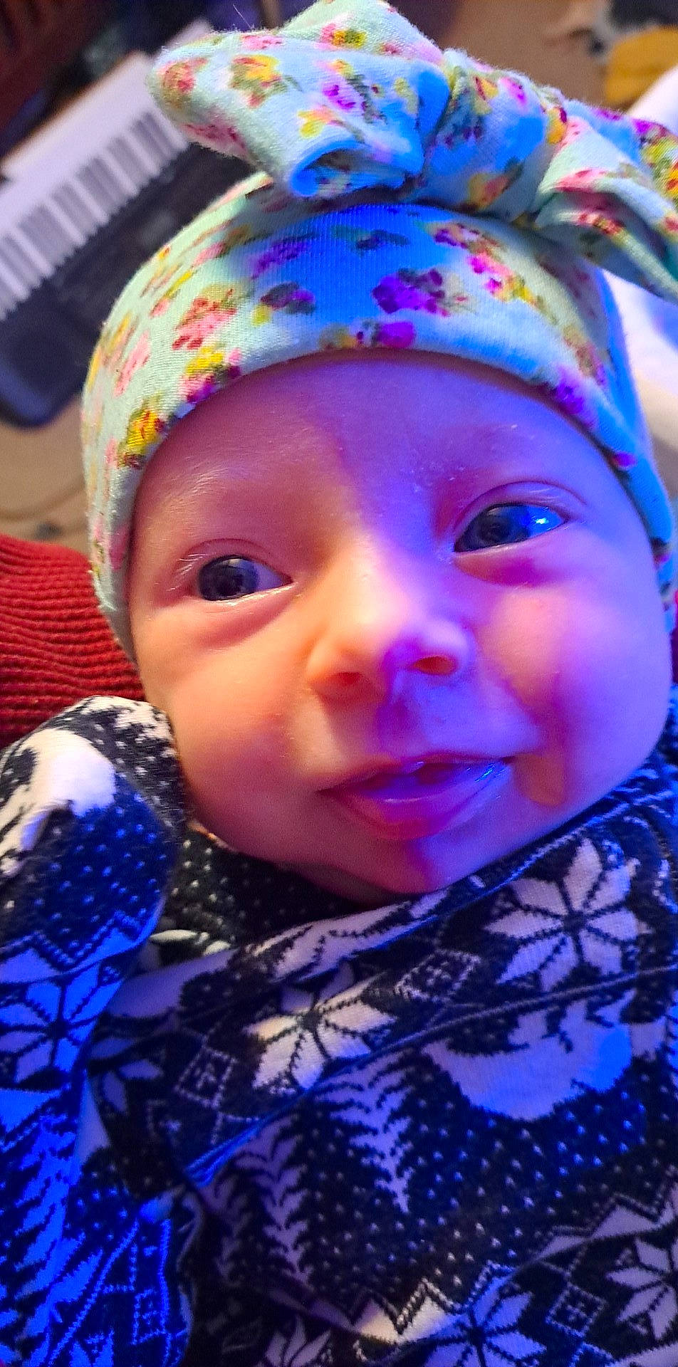 Ava is registered to the contest to win money with this photo: azure, blue, cap, cheek, chin, eye, eyebrow, face, happy, head, headwear, iris, lip, mouth, nose, outerwear, person, purple, skin, smile