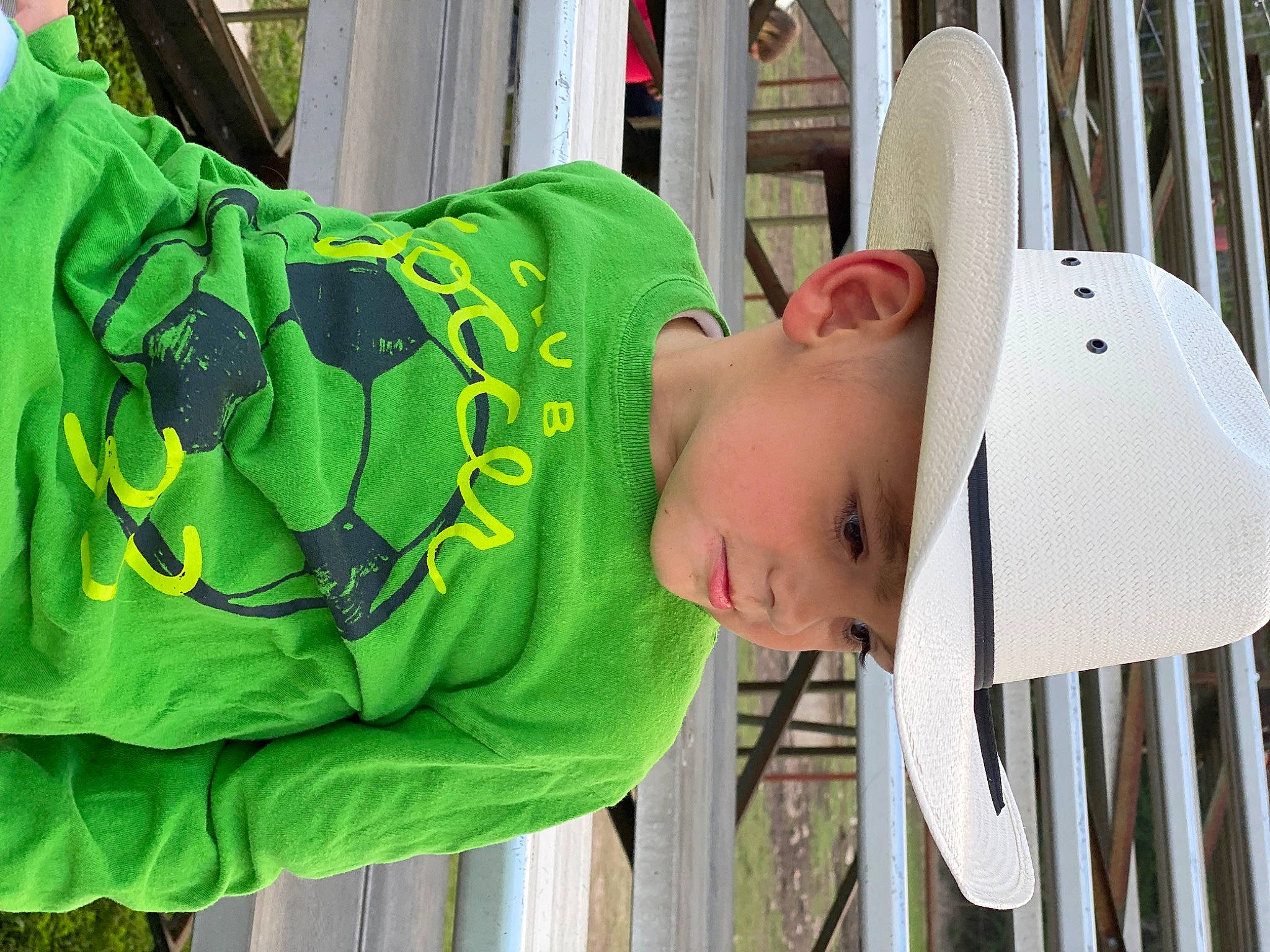 Kacen joined the competition — help win amazing prizes! child, fence, fun, happy, hat, headwear, leisure, person, product, sitting, sleeve, street_fashion, t_shirt, toddler