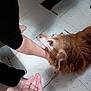 Puppy joined the competition — help win amazing prizes! dog, golden_dog, pet, floor, tiles, vent, hand, arm, barefoot, indoor, affection, animal, fur, looking_up, person, interaction, companion, trust, domestic, brown_fur