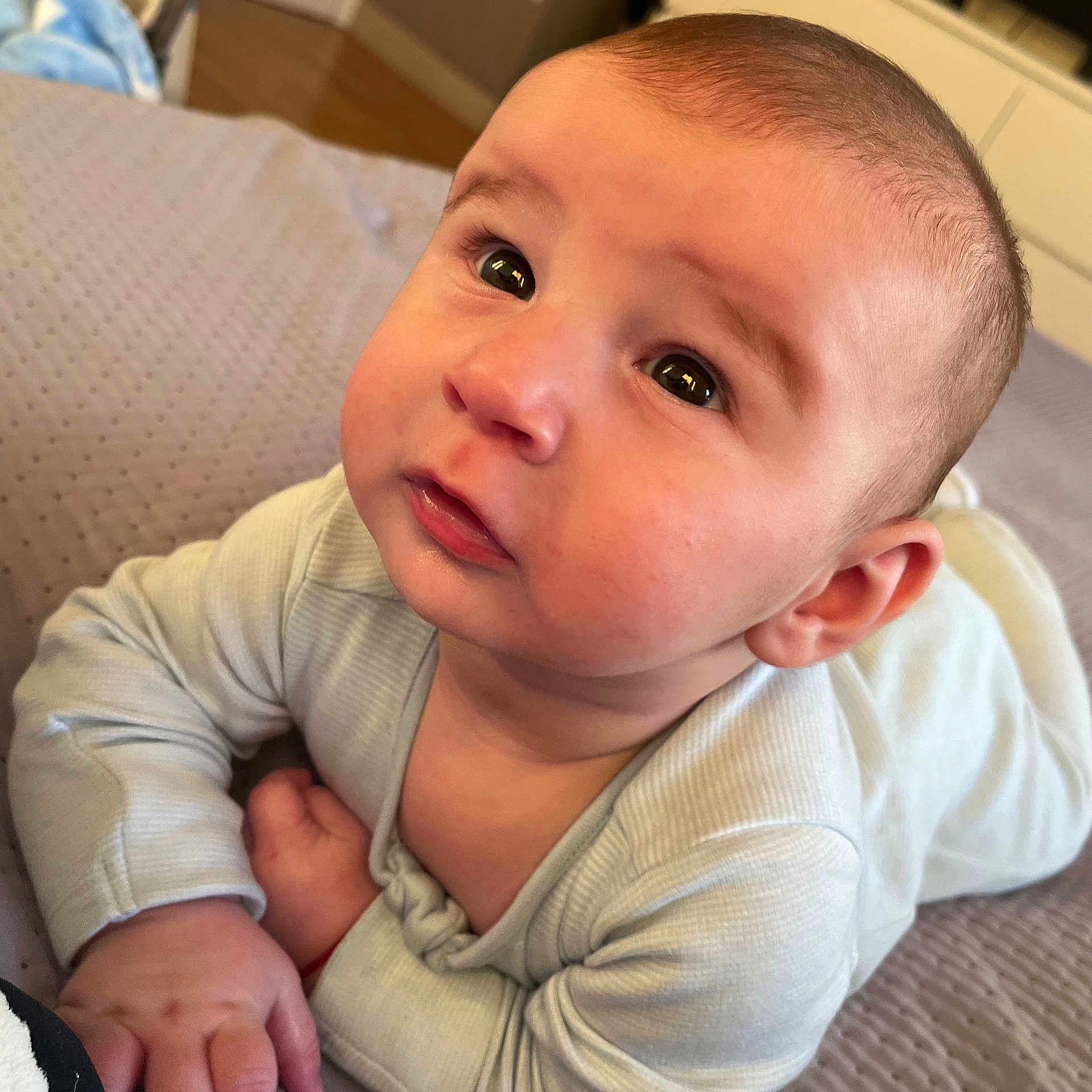 Gabriel joined the competition — help win amazing prizes! baby, bodypart, clothing, couch, cushion, face, finger, frown, furniture, hand, happy, head, homedecor, newborn, person, photography, portrait, sad, shirt, smile