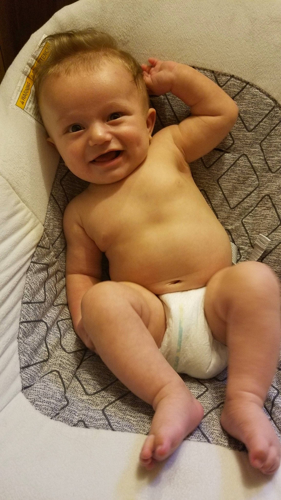 Bryton is registered to the contest to win money with this photo: baby, cheek, chest, child, mouth, muscle, person, skin, stomach, toddler