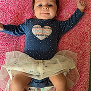 Brayleanna is registered to the contest to win money with this photo: baby, infant, child, onesie, heart, tutu, pink_blanket, polka_dots, cute, smiling, lying_down, arms_outstretched, soft_texture, fabric, clothing, portrait, indoor, young_child, face, happy