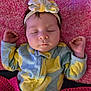Brayleanna joined the competition — help win amazing prizes! baby, blue, child, closed_eyes, cozy, cute, face, fluffy_blanket, hands, headband, infant, newborn, onesie, peaceful, pink_blanket, portrait, resting, sleeping, soft_texture, yellow