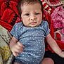 Brayleanna joined the competition — help win amazing prizes! baby, blanket, blue_onesie, child, closeup, cozy, cute, facial_expression, hair, human, indoor, infant, lying_down, pink_blanket, polka_dot, portrait, red_blanket, skin, small_hand, soft_texture