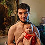 Amber is registered to the contest to win money with this photo: baby, bond, caring, child, closeup, curly_hair, cute, dad, expression, family, holding, indoor, love, man, parent, person, portrait, red_clothing, skin, young_adult