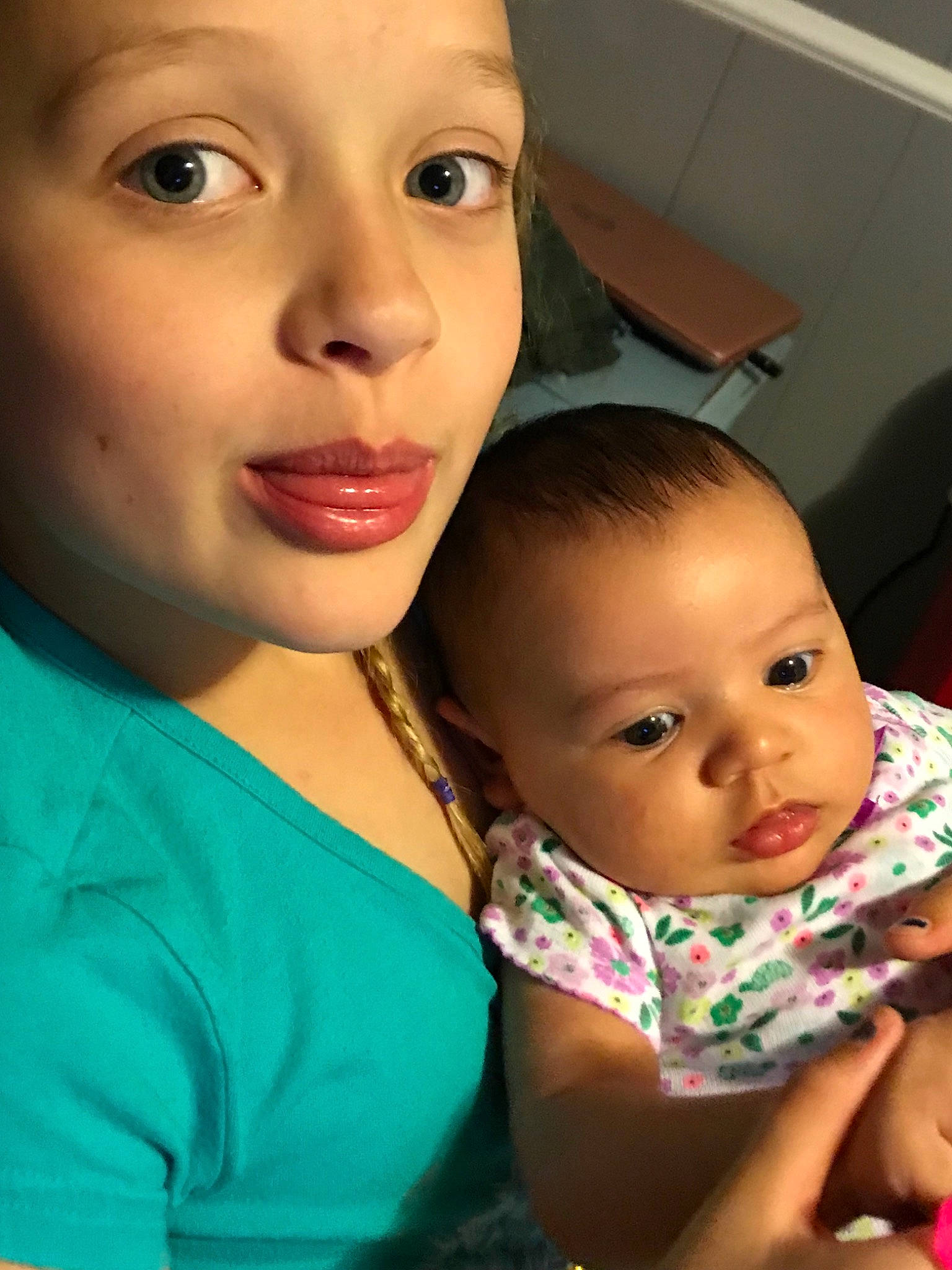 Harmony is registered to the contest to win money with this photo: baby, cheek, child, chin, daughter, eye, eyebrow, face, forehead, happy, head, iris, lip, mother, nose, person, selfie, skin, smile, toddler