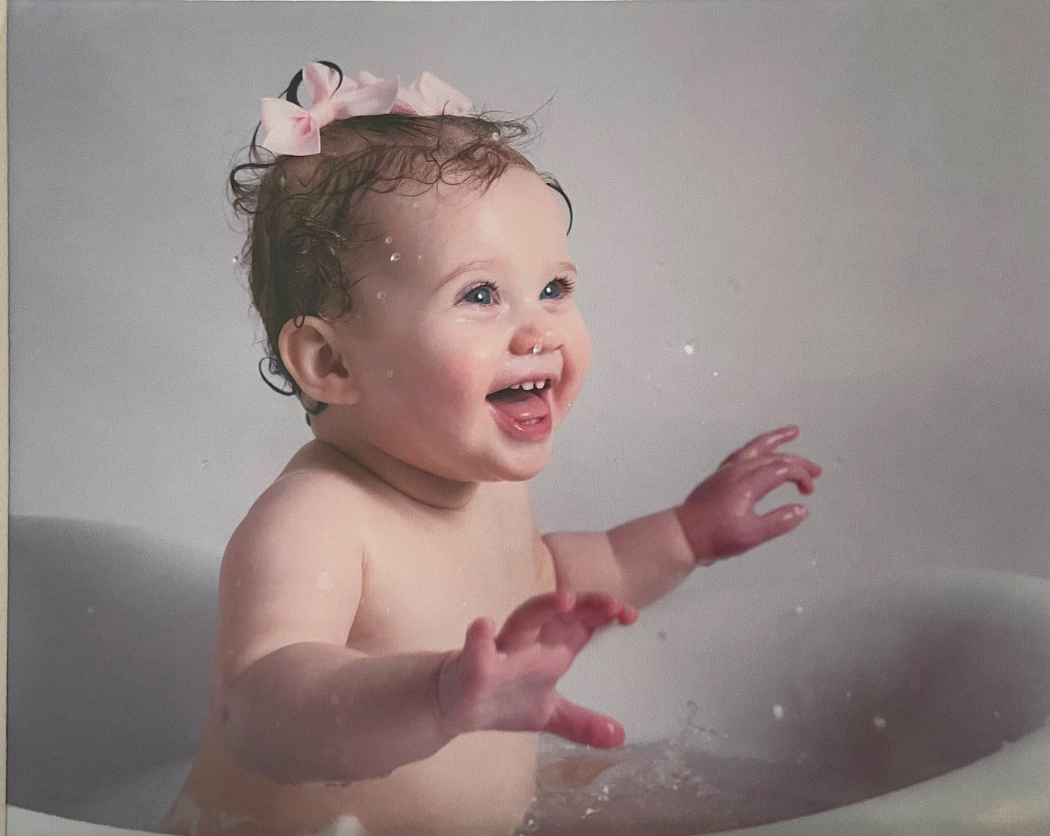 Hannah joined the competition — help win amazing prizes! baby, baby_bathing, baby_laughing, bathing, bathroom, bathtub, cheek, chest, child, ear, eyelash, fashion_accessory, fluid, fun, happy, headpiece, person, plumbing, smile, toddler