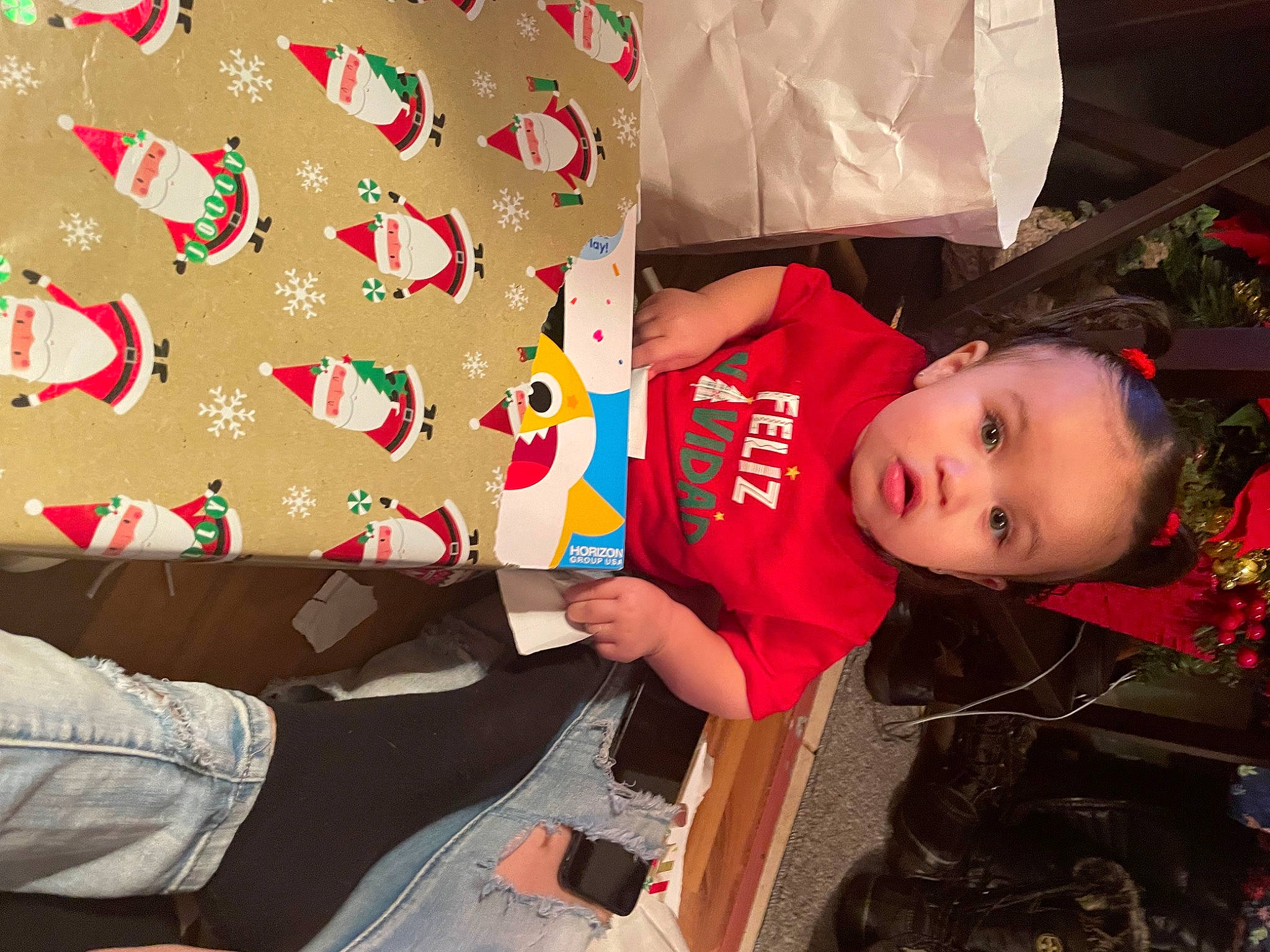 Zaleyah joined the competition — help win amazing prizes! baby, baby_toddler_clothing, carmine, child, christmas_eve, event, fun, happy, holiday, lap, linens, pattern, person, play, product, room, sitting, t_shirt, textile, thigh