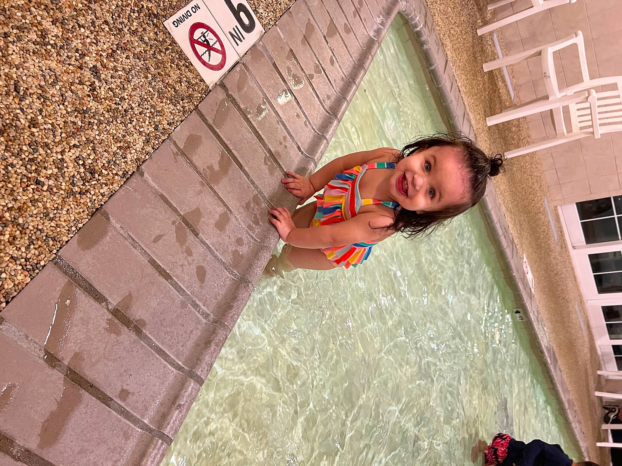 Zaleyah is registered to the contest to win money with this photo: baby, brick, brickwork, child, cobblestone, concrete, flooring, fun, happy, joy, leisure, line, pattern, person, play, recreation, road_surface, tints_and_shades, toddler, water