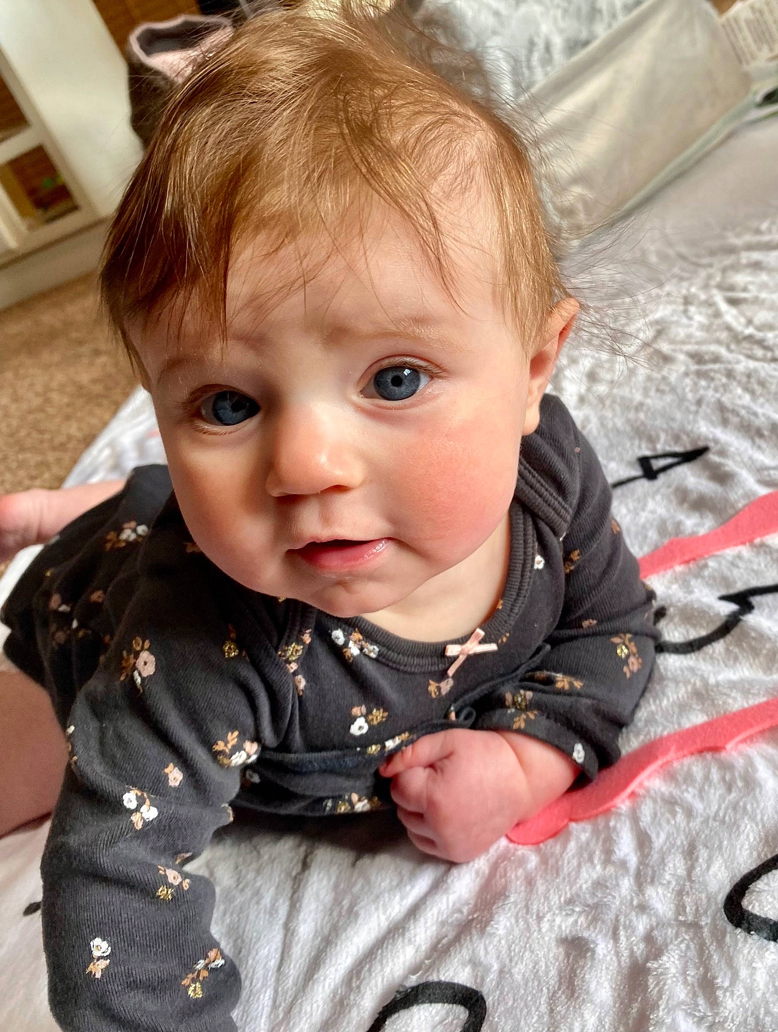 Olivia joined the competition — help win amazing prizes! baby, baby_toddler_clothing, beauty, cheek, child, comfort, eye, flooring, fun, hair, iris, lip, nose, pattern, person, product, sitting, skin, sleeve, toddler