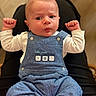Gabriel a rejoint le concours — aidez-le/la à gagner de superbes lots ! baby, infant, child, blue_overalls, cute, expression, face, hands, sitting, person, clothing, indoor, floor, pants, portrait, young_child, casual, closeup, human, adorable