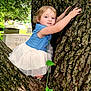 child, toddler, tree, nature, outdoor, greenery, dress, denim, tutu, barefoot, grass, cemetery, tombstone, bark, climbing, portrait, cute, young, person, exploration