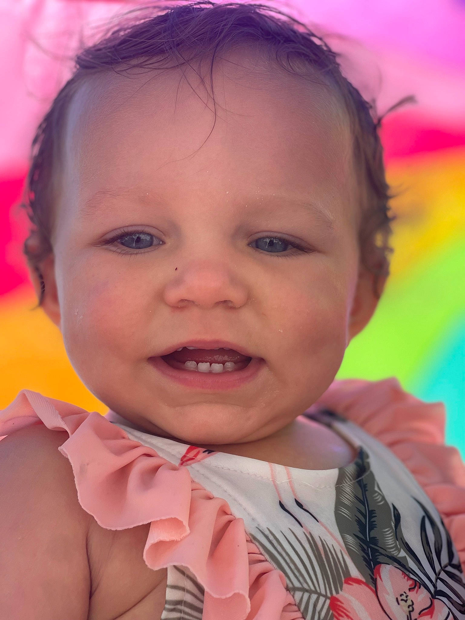 Jayde is registered to the contest to win money with this photo: baby, cheek, child, chin, eyebrow, eyelash, face, forehead, fun, gesture, hairstyle, happy, iris, joy, lip, mouth, nose, person, pink, skin