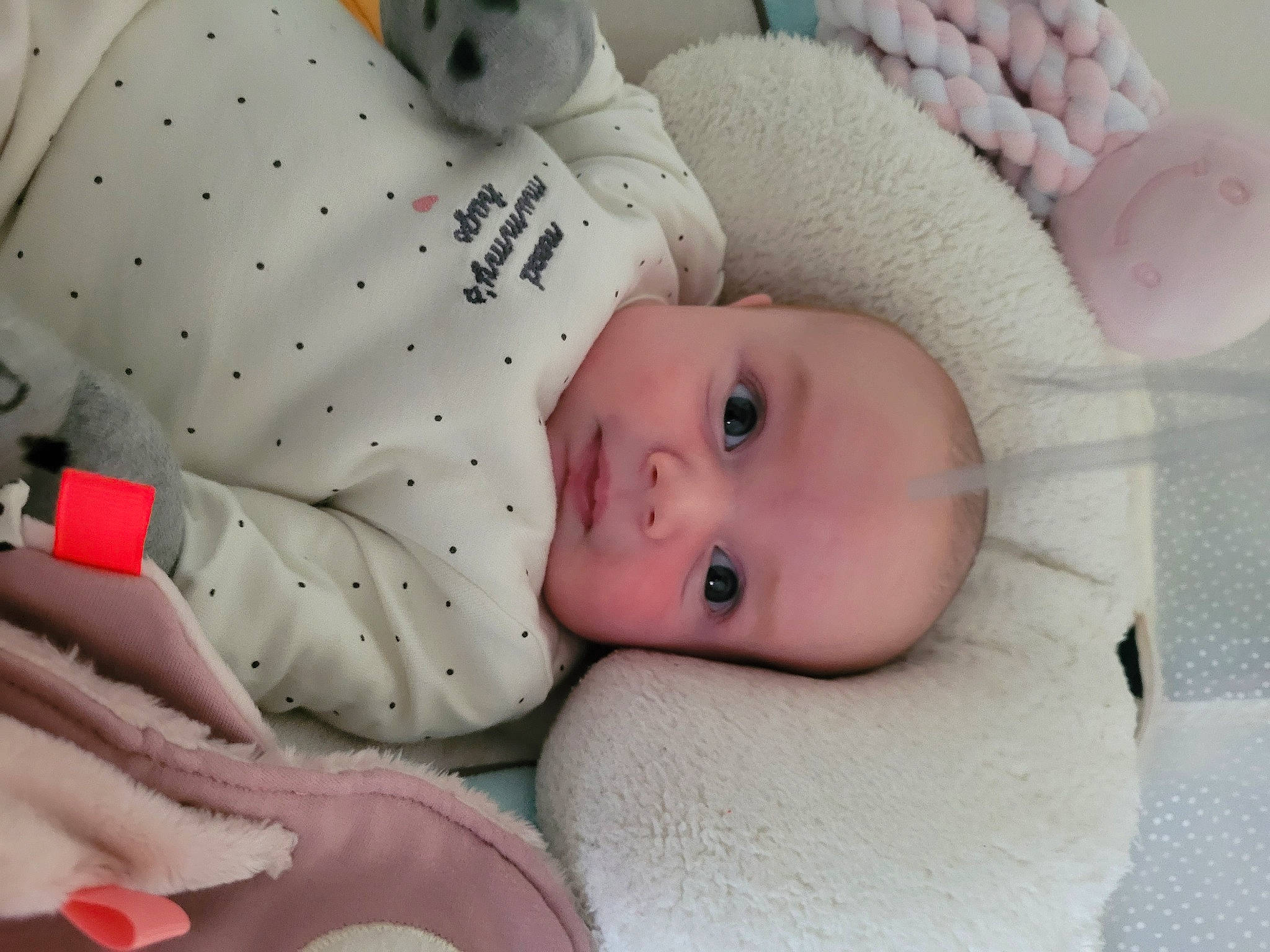 Lily participe au concours pour gagner de l'argent avec cette photo : baby, baby_products, baby_safety, baby_sleeping, baby_toddler_clothing, cheek, child, comfort, facial_expression, linens, mammal, pattern, person, product, room, skin, sleeve, textile, toddler, toy