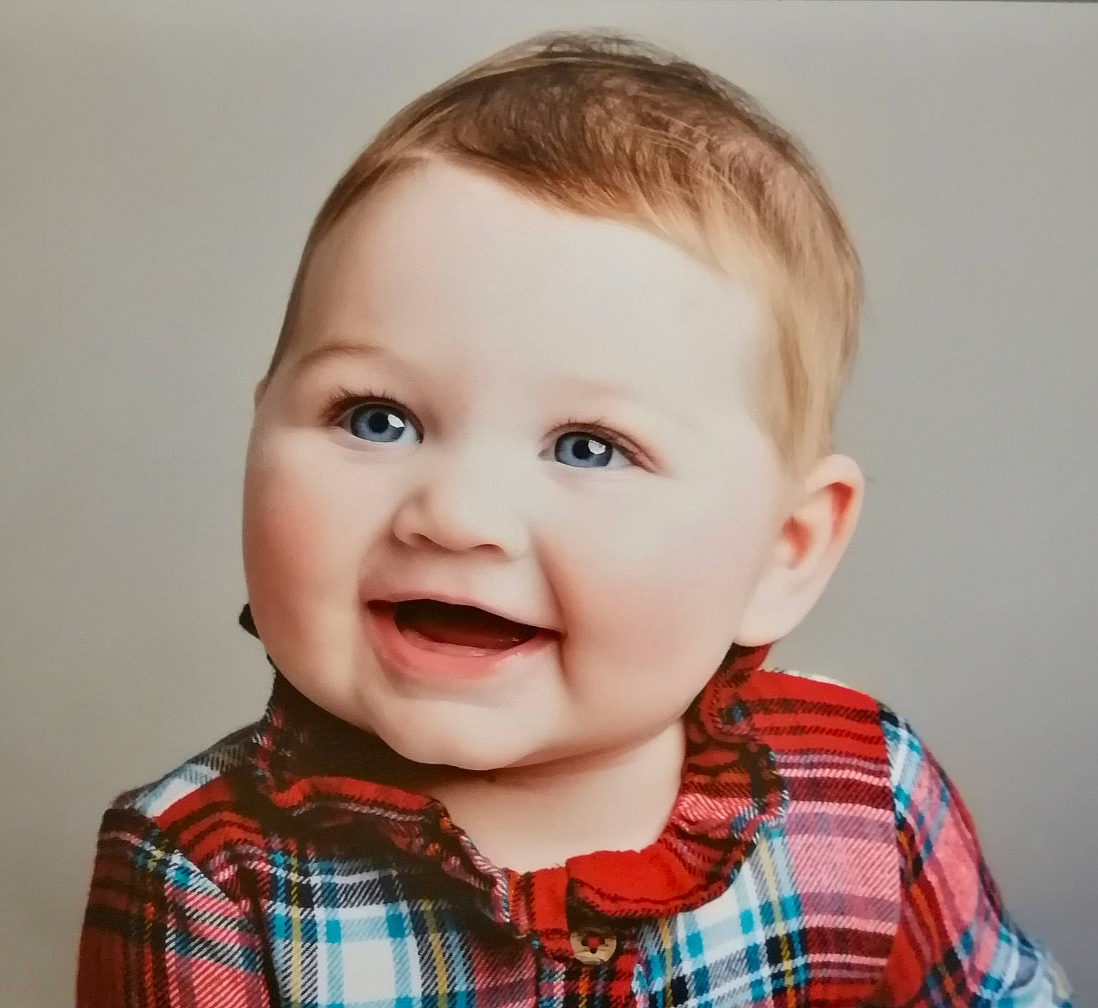 Darla joined the competition — help win amazing prizes! baby, baby_toddler_clothing, cheek, chin, collar, dress_shirt, ear, eye, happy, human_body, iris, joy, lip, nose, person, plaid, skin, sleeve, smile, standing