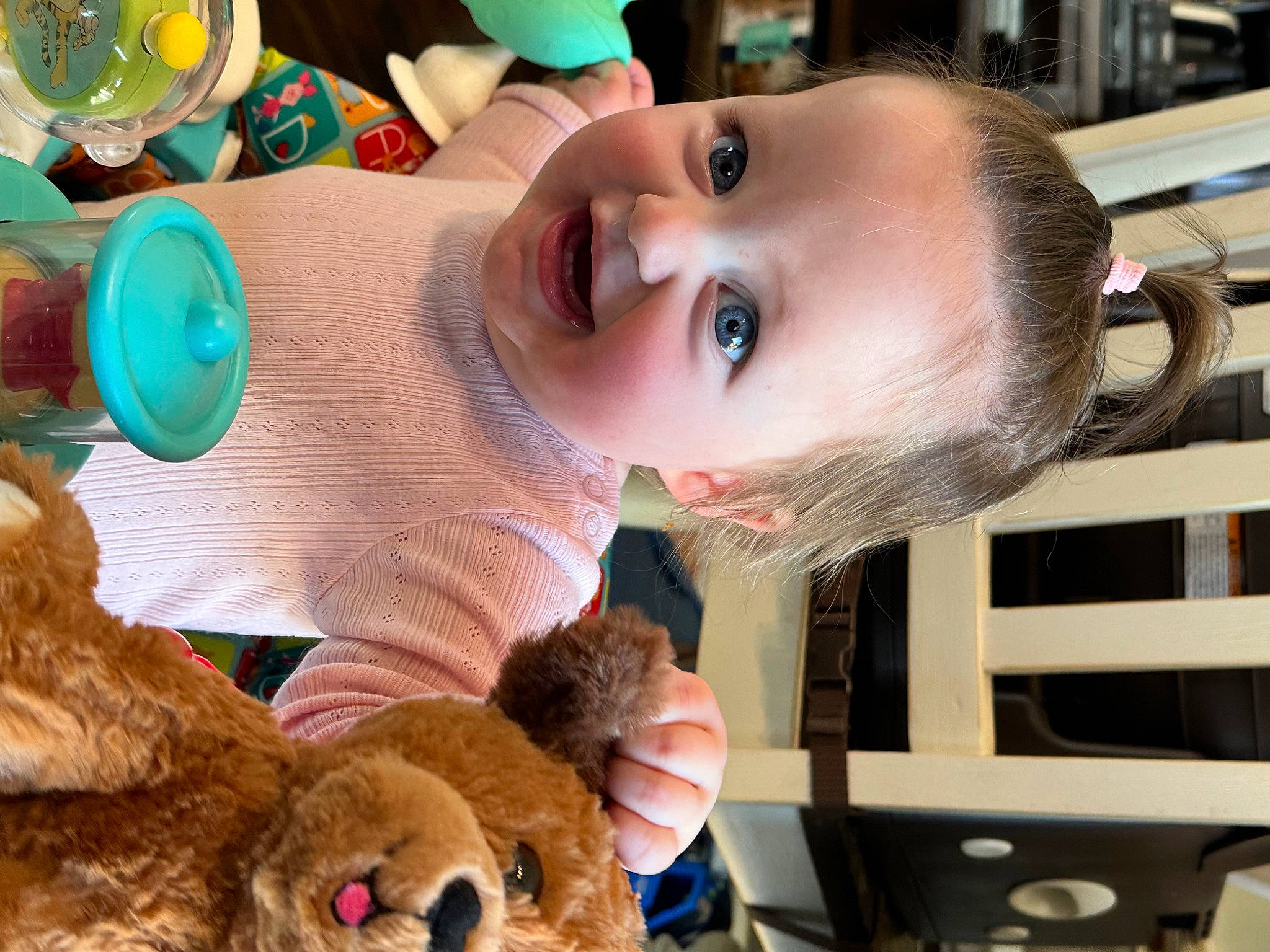Stella joined the competition — help win amazing prizes! baby, baby_toddler_clothing, cheek, child, eyelash, fawn, fun, fur, happy, hat, nose, organ, person, plush, skin, smile, snapshot, stuffed_toy, teddy_bear, toddler