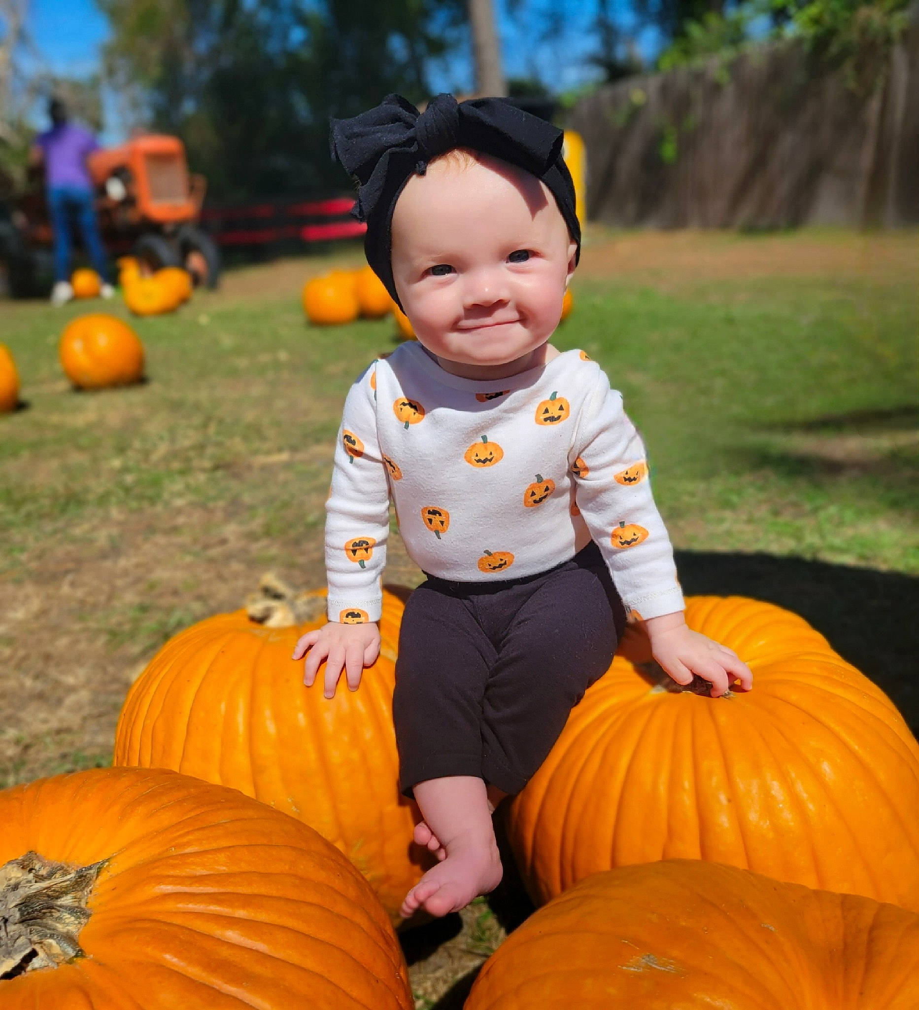 Brookelynn joined the competition — help win amazing prizes! black, calabaza, facial_expression, gourd, grass, happy, head, headwear, joy, leaf, natural_foods, nature, orange, people, people_in_nature, person, photograph, plant, pumpkin, smile