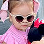 Paula joined the competition — help win amazing prizes! child, toddler, sunglasses, pink_bow, pink_sweater, plush_toy, minnie_mouse, cute, fashion, portrait, outdoor, accessory, toy, happy, person, young_child, summer, smile, holding, playful