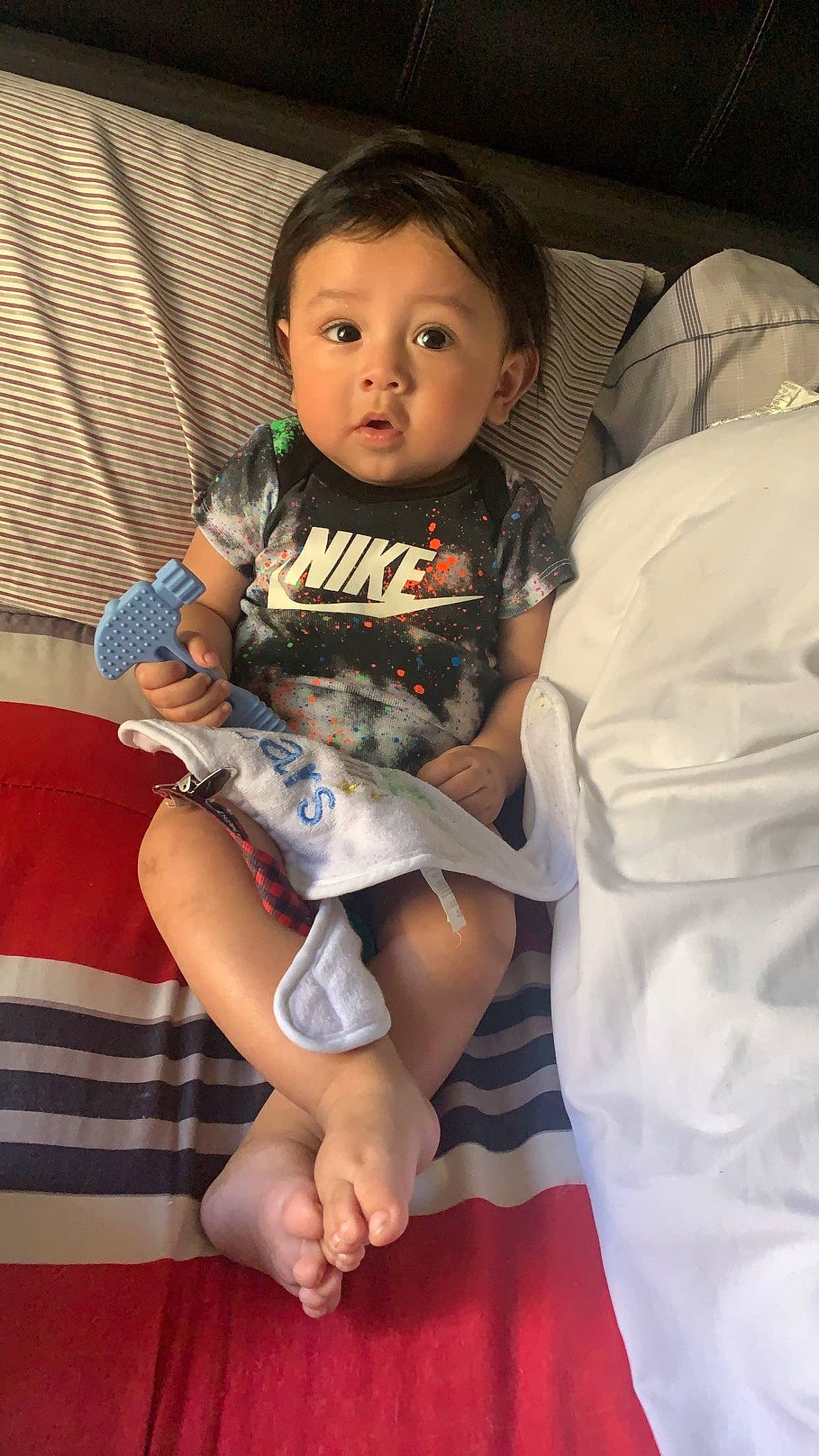 Nuzias joined the competition — help win amazing prizes! arm, baby, baby_toddler_clothing, child, comfort, elbow, finger, foot, fun, hand, happy, head, human_leg, knee, lap, person, sitting, sleeve, sock, surprise