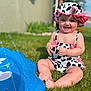 baby, grass, water, sprinkler, swimsuit, hat, sunhat, outdoor, summer, child, smile, happy, sitting, water_splash, play, toy, sunny, cute, infant, nature