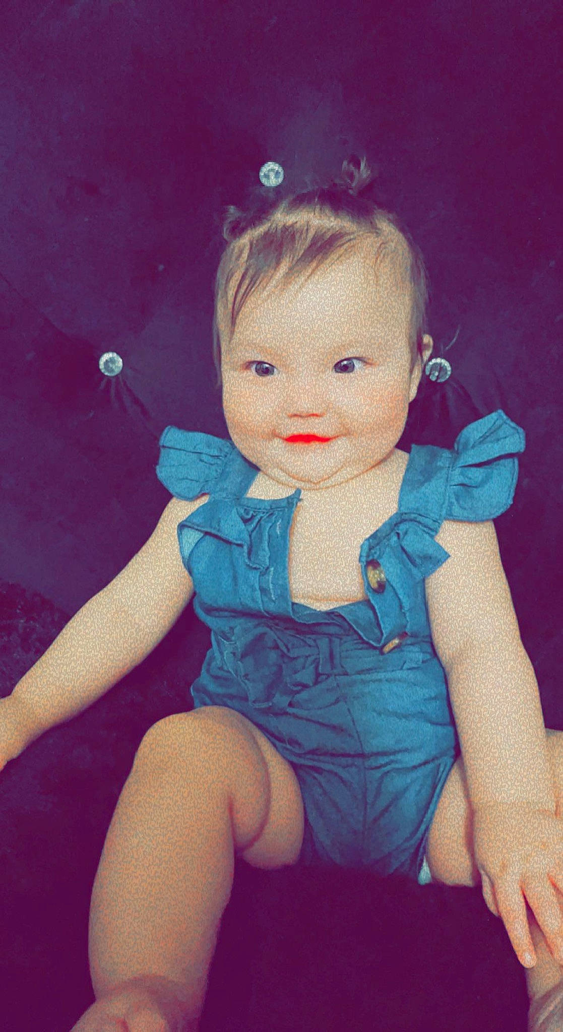 Nayeli is registered to the contest to win money with this photo: arm, art, bangs, cheek, chin, doll, dress, eyebrow, eyelash, finger, hand, headgear, human_body, iris, lip, neck, person, pink, purple, toy