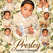 Presley is registered to the contest to win money with this photo: boy, celebration, child, church, collage, cross, floral, flowers, formalwear, framed_portraits, ornate_design, portrait, religious, ribbons, roses, smiling, suit, text_overlay, tie, vest