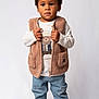 toddler, child, standing, vest, fleece, shirt, bear_print, jeans, sneakers, vans, footwear, casual_clothing, portrait, studio, white_background, cute, fashion, young_child, person, looking_away