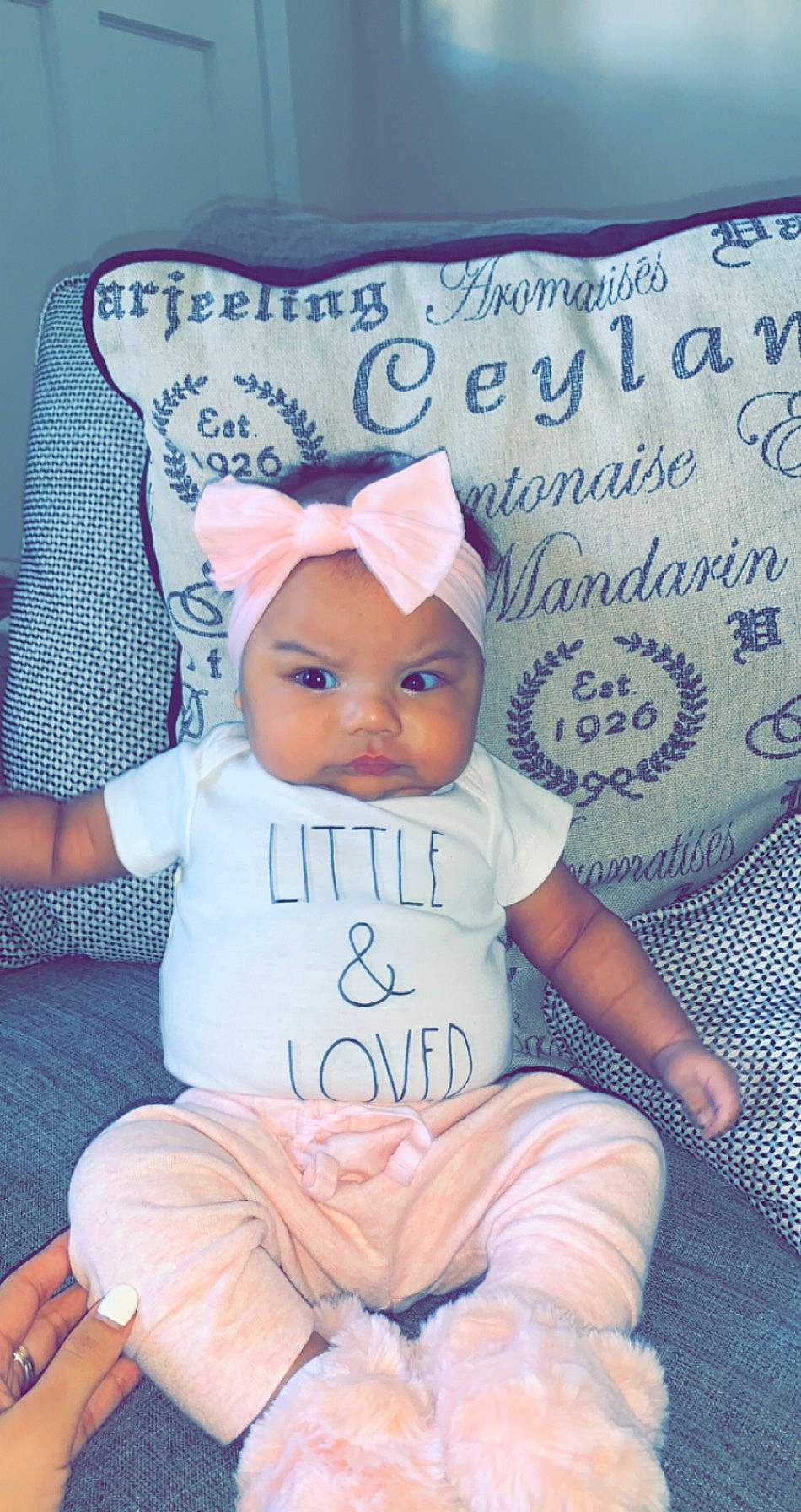 Jhene joined the competition — help win amazing prizes! baby, baby_products, baby_toddler_clothing, cheek, child, font, hand, headgear, headwear, pattern, person, pink, product, toddler